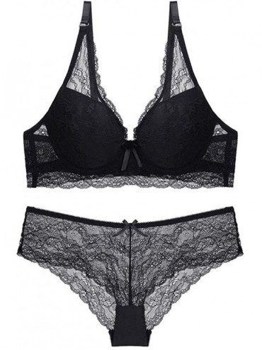 Bustiers & Corsets Women's Sexy Lace Bra Female Underwire Lingerie Bras Underwear Set - Black - CN18YII3QO5 $17.12