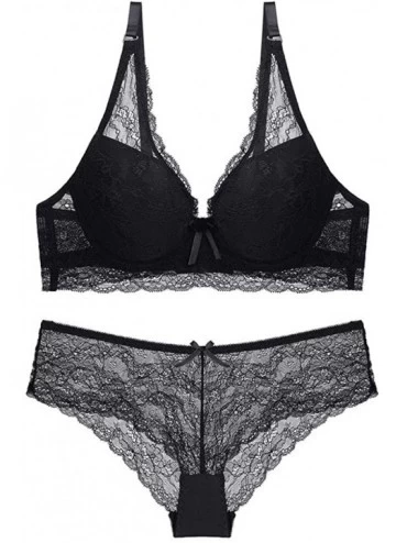 Bustiers & Corsets Women's Sexy Lace Bra Female Underwire Lingerie Bras Underwear Set - Black - CN18YII3QO5 $28.05