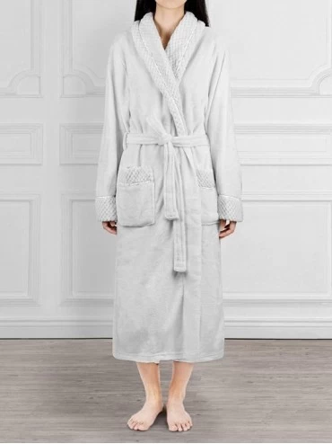 Robes Deluxe Women Fleece Robe with Satin Trim | Luxurious Plush Spa Bathrobe Waffle Design - Light Grey - CW18E8IC8A2 $25.88