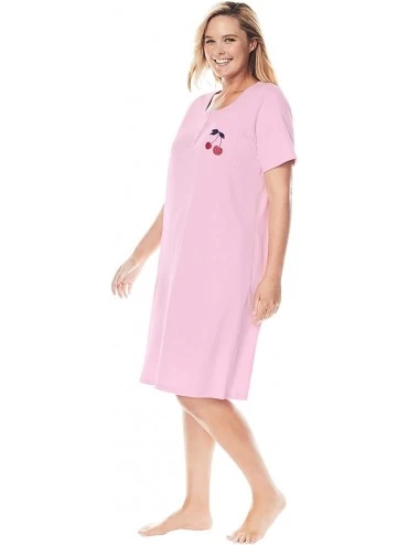 Nightgowns & Sleepshirts Women's Plus Size Cotton Sleepshirt Nightgown - Purple More Coffee (1365) - CR190LCLWIN $21.48