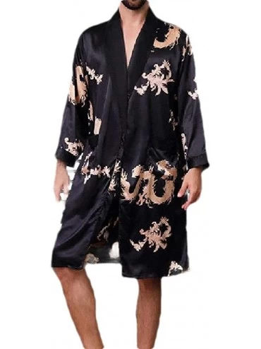 Sleep Sets Men's Floral Printed Soft Charmeuse Ultra Light Weight Plus Size Pajamas Black 3XL - CZ199OR633I $63.98