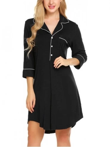 Nightgowns & Sleepshirts Nightgown Button Down Nightshirt 3/4 Sleeve &Half Sleeve Pajama Top Boyfriend Sleepshirt Nightdress ...
