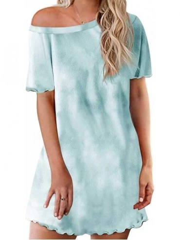 Nightgowns & Sleepshirts Women's Sleepwear Tie Dye Print Short Sleeve Nightgown Sleep Dress - 2 - CM19DDYT5SI $42.37