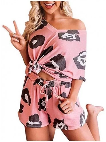 Robes Women's Shorts Pajama Set Short Sleeve Sleepwear Cute Printed Pjs Sets Summer Nightwear - Pink - CY198S8HCQX $60.03