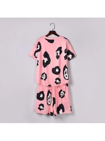 Robes Women's Shorts Pajama Set Short Sleeve Sleepwear Cute Printed Pjs Sets Summer Nightwear - Pink - CY198S8HCQX $26.07
