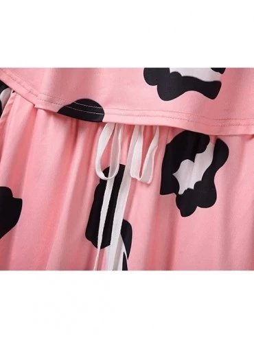 Robes Women's Shorts Pajama Set Short Sleeve Sleepwear Cute Printed Pjs Sets Summer Nightwear - Pink - CY198S8HCQX $26.07