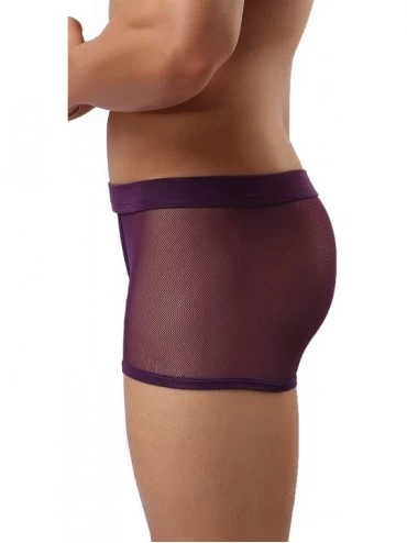 Boxer Briefs Mens Sexy Underwear Breathable Mesh Boxer Briefs See Through Hollow Lingerie - Purple - C118ZXZAZ5X $27.89
