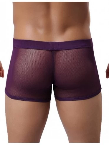 Boxer Briefs Mens Sexy Underwear Breathable Mesh Boxer Briefs See Through Hollow Lingerie - Purple - C118ZXZAZ5X $17.98