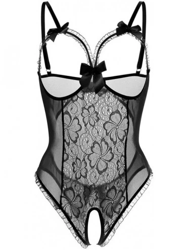 Nightgowns & Sleepshirts Lingerie for Women Sexy One-Piece Teddy Lingerie Bodysuit Lace Nightie - A-black - C2192M58KQO $20.45