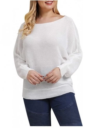 Tops Women Plus Size Winter Casual Knitting Sweater Loose Long Sleeve Top Blouse - White - CK192E34XXC $38.14