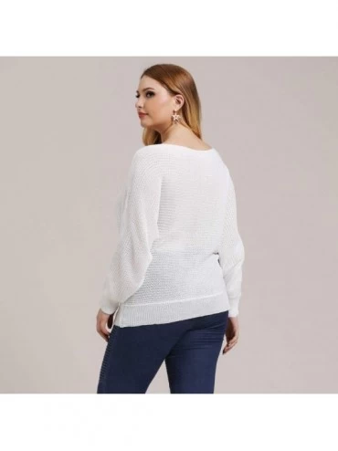 Tops Women Plus Size Winter Casual Knitting Sweater Loose Long Sleeve Top Blouse - White - CK192E34XXC $22.99
