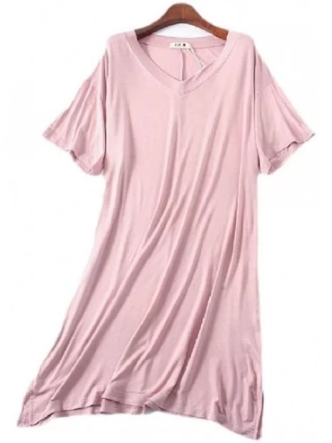 Nightgowns & Sleepshirts Women's Nightwear Ladies V Neck Short Sleeve Bamboo Sleep Nightgowns Nightdress - 3 - CH19C4ZUQNZ $4...