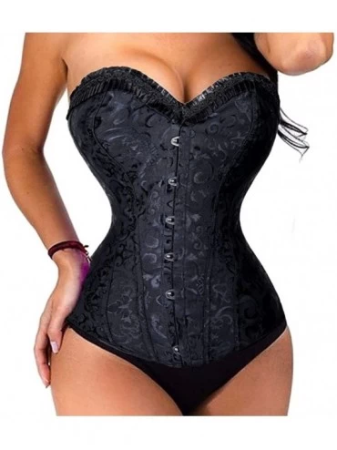 Bustiers & Corsets Sexy Lace up Back Satin Boned Corset Bustier with G-String - Black - CY12N8VZBZU $35.08