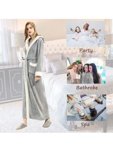 Robes Long Hooded Bathrobe for Womens Flannel Fleece Robes Winter Warm Housecoat Nightgown Sleepwear Pajamas Light Grey - C91...