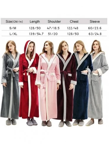 Robes Long Hooded Bathrobe for Womens Flannel Fleece Robes Winter Warm Housecoat Nightgown Sleepwear Pajamas Light Grey - C91...