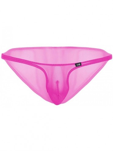 Bikinis Men's Mesh See Through Sheer Low Rise Micro Pouch G-String Thong Bikini Underwear - Rose - CN18ZDGEYC7 $35.03
