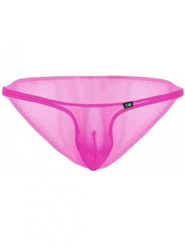 Bikinis Men's Mesh See Through Sheer Low Rise Micro Pouch G-String Thong Bikini Underwear - Rose - CN18ZDGEYC7 $30.81