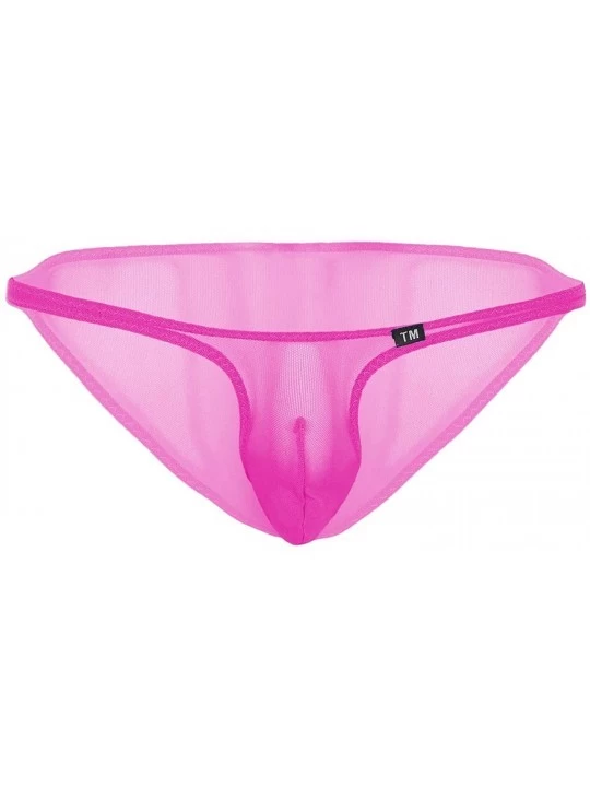 Bikinis Men's Mesh See Through Sheer Low Rise Micro Pouch G-String Thong Bikini Underwear - Rose - CN18ZDGEYC7 $18.57