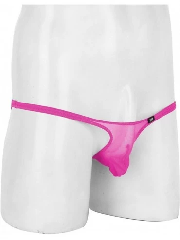 Bikinis Men's Mesh See Through Sheer Low Rise Micro Pouch G-String Thong Bikini Underwear - Rose - CN18ZDGEYC7 $18.57