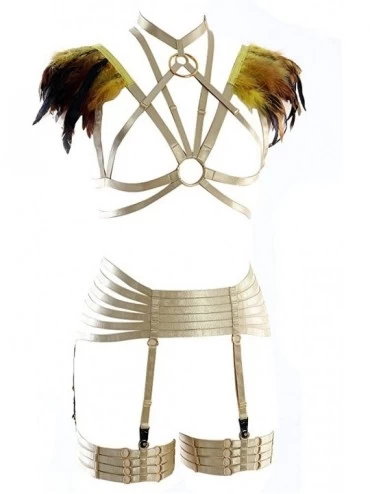 Garters & Garter Belts Women's Body Feathers Wire Harness Underwear Set Bra Straps Garter Adjustable Hollow Gothic Clothing -...