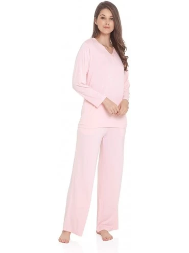 Sets Women's V Neck Long Sleeves Pajamas Set - Pink - C318IU55GXR $37.04