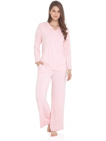 Sets Women's V Neck Long Sleeves Pajamas Set - Pink - C318IU55GXR $19.26