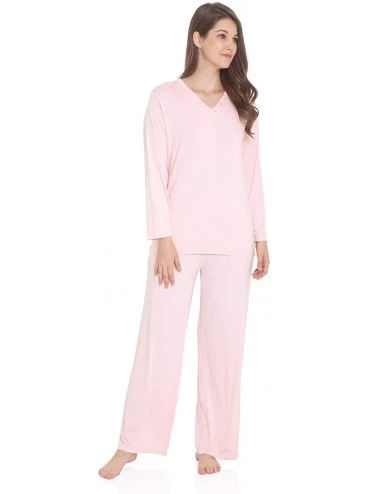 Sets Women's V Neck Long Sleeves Pajamas Set - Pink - C318IU55GXR $19.26