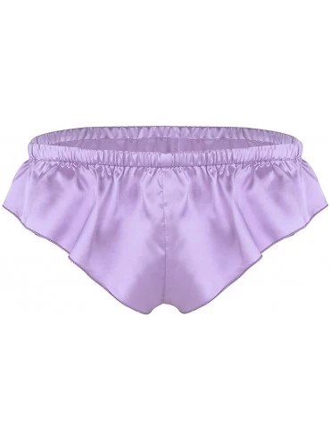 Briefs Men's Frilly Satin Low Rise High Cut Bikini Briefs Sissy Pouch Panties Underwear - Purple - CB18KZX3GU8 $29.03