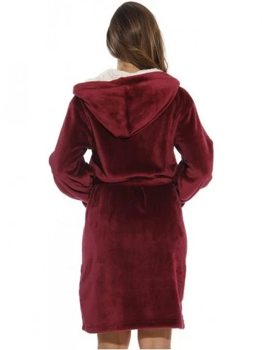 Robes Hooded Velour Robe for Women with Sherpa Lined Hood - Burgundy - C11835A8Z3C $20.53