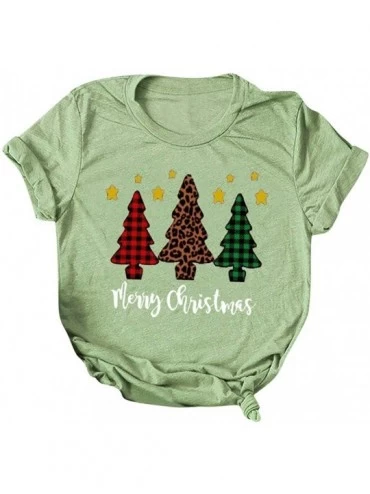Tops Casual Tops for Women Short Sleeve Christmas Tree Print Shirts Folral Print Tunics Halloween O-Neck - Green - C41959W0M9...