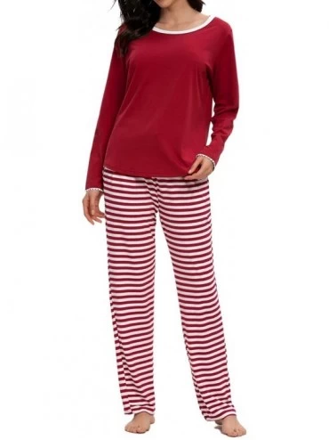 Sets Womens 2 Piece Pajamas Pants Sets V-Neck Crew Neck Long Sleeve Sleepwear Soft Pj Sets - Crew Neck_wine Red - CC1976NDNAX...