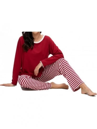 Sets Womens 2 Piece Pajamas Pants Sets V-Neck Crew Neck Long Sleeve Sleepwear Soft Pj Sets - Crew Neck_wine Red - CC1976NDNAX...
