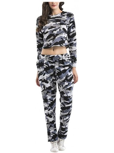 Thermal Underwear Women's Camouflage Sports Outfit O-Neck Long Sleeve Crop +Pants Tracksuit - Gray - CN18AGHRTGO $62.64