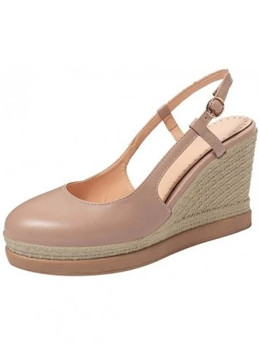 Garters & Garter Belts Women's Round Toe Wedges Sandals- Fashion Weaving Wedge Platform Buckle High Heels Sandals - Pink - CI...