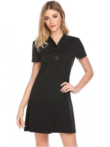 Nightgowns & Sleepshirts Womens Short Sleeve Sleepshirt Button Down Top Boyfriend Nightshirts - Black - C8180HARRLY $45.24