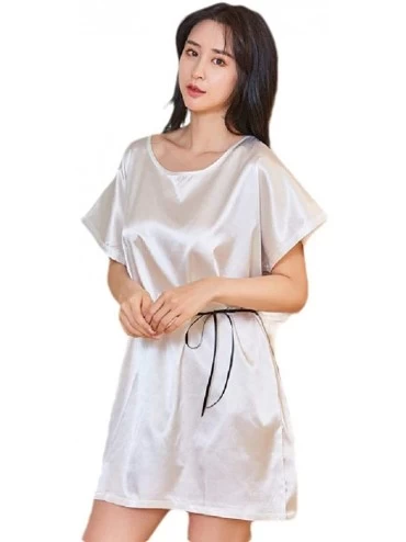 Nightgowns & Sleepshirts Women's Short Sleeves Charmeuse Silky Soft Spa Summer Sleeping Dress - White - CI199SL0AK3 $25.32