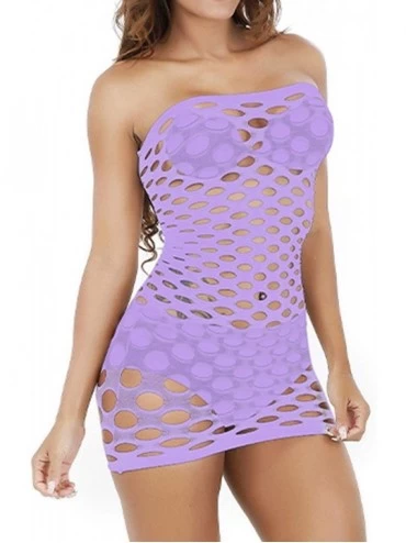 Baby Dolls & Chemises Women's Fishnet Lingerie Mesh Tube Top Net Badydoll Mini Dress for Ladies - Light Purple - CC1906LZ3WO ...