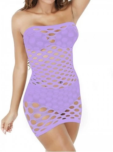 Baby Dolls & Chemises Women's Fishnet Lingerie Mesh Tube Top Net Badydoll Mini Dress for Ladies - Light Purple - CC1906LZ3WO ...