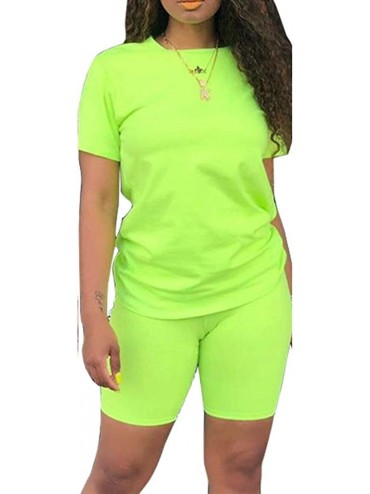 Thermal Underwear Women Casual Summer Home Pure Colour Short Sleeves Shorts 2 Piece Sports Suit - Green - CW190G5974A $72.03