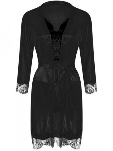 Slips Women Sexy Lace Lingerie Nightwear Underwear Sleepwear Dress 3PC SEet - Black - CZ18ZW4QIA7 $39.43