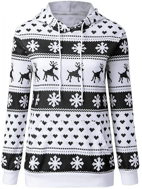 Bras Women's Christmas Reindeer Hoodie Snowflake Drawstring Pullover Sweatshirts with Pocket - Black - CB192ID55QL $17.46