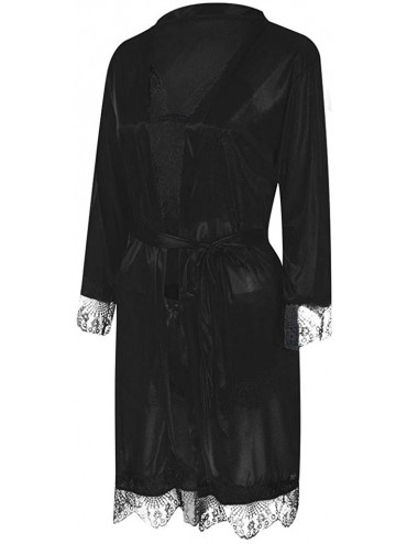 Slips Women Sexy Lace Lingerie Nightwear Underwear Sleepwear Dress 3PC SEet - Black - CZ18ZW4QIA7 $39.43