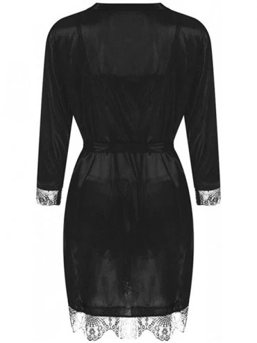 Slips Women Sexy Lace Lingerie Nightwear Underwear Sleepwear Dress 3PC SEet - Black - CZ18ZW4QIA7 $15.06