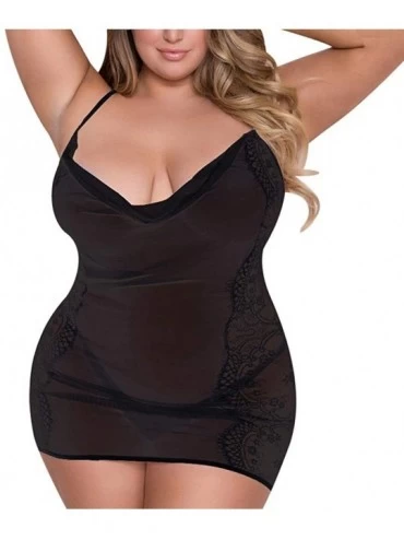 Panties Women Plus Size Bandage Babydoll Set Lace Muslin Sexy Lingerie with G-String mesh Nightdress - Black - C8195NNSL4S $1...