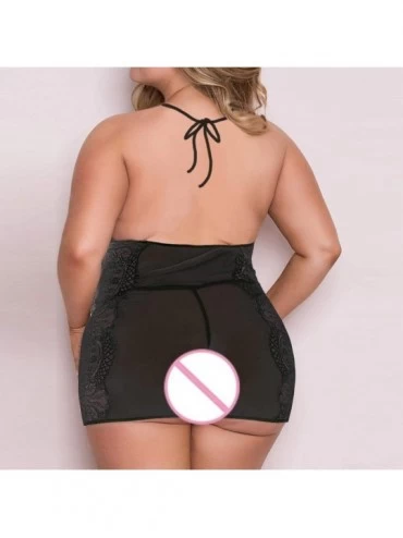 Panties Women Plus Size Bandage Babydoll Set Lace Muslin Sexy Lingerie with G-String mesh Nightdress - Black - C8195NNSL4S $1...