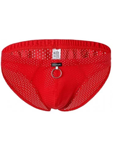 Briefs Men's Underwear Sexy Low Waist Breathable Briefs Men's Lace Briefs - Red - CL18TKEGNME $25.84