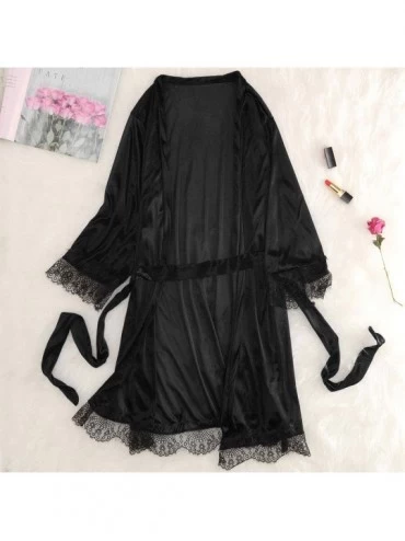 Slips Women Sexy Lace Lingerie Nightwear Underwear Sleepwear Dress 3PC SEet - Black - CZ18ZW4QIA7 $15.06