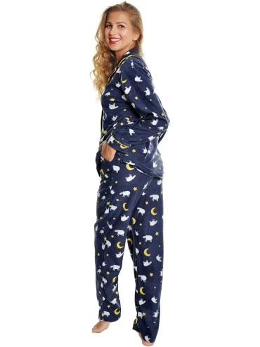 Sets Women's Cozy Fleece Pajama Set - Sheep With Pockets on Pants - CB186YTDW73 $19.76