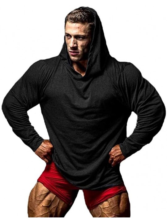 Men's Fitness Telescopic Solid Color Long Sleeve Hoodie Fashion Fitness ...
