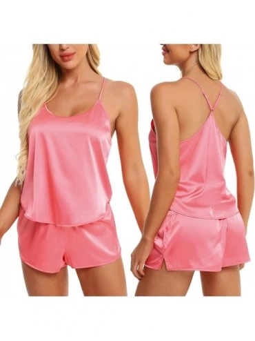 Sets Pajama Set Sleepwear Womens Sexy Lingerie Satin Pajamas Cami Shorts Set Nightwear Loungewear - Pink - CY198CXDE0I $37.26